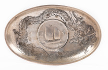 China. Silver Dish with Republic. "Junk" Dollar, Year 23 (1934) at Base. F