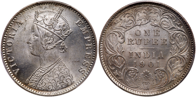 India. Rupee, 1901-C. KM-492; S&W-6.159. Calcutta Mint. Victoria. Lightly toned ...