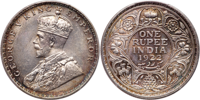 India-British. Rupee, 1922 (B). KM-524; SW-8.57. Bombay Mint. George V. Light to...