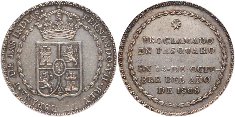 Mexico. Patzcuaro. Proclamation Silver Medal, 1808. Grove-F-113. 40 mm. Coat of ...