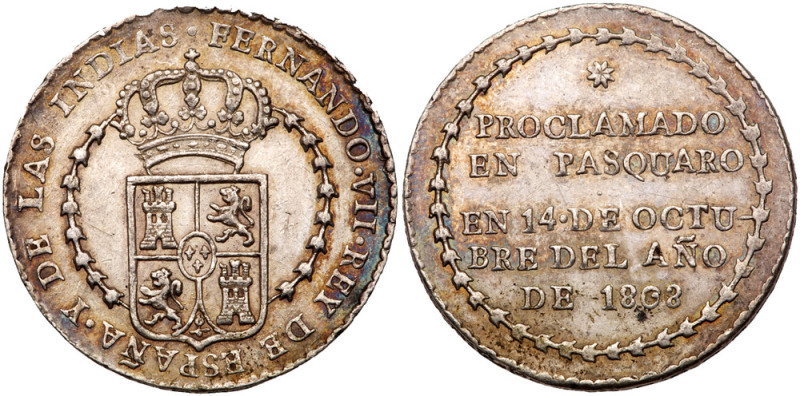 Mexico. Silver Proclamation Medal, 1808. Grove-F-115. 27 mm. Patzcuaro. Ferdinan...