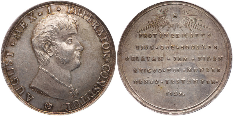 Mexico. Silver Proclamation Medal, 1823. Grove-17a. 40 mm. By F. Gordillo. Augus...