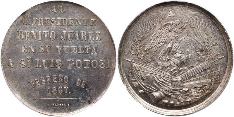 Mexico. Medal, 1867. Grove-180a. Silver. 49 mm. By A. Floyet G. Inscription. Rev...