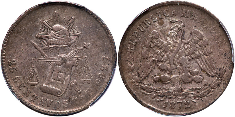 Mexico. 25 Centavos, 1872-Zs H. KM-406.9. PCGS graded About Uncirculated Detail ...