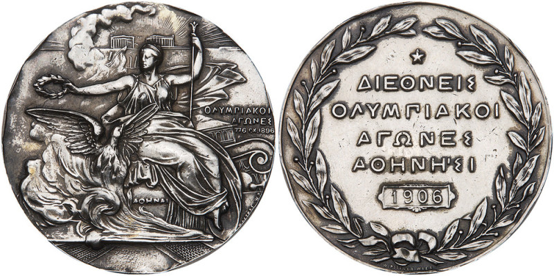 Greece. Olympic Games Athens 10th Anniversary Participant's Silver Medal, 1906. ...