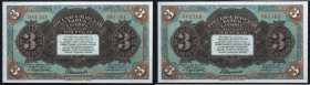Russia. China, Russo-Asiatic Bank. Consecutively Number Pair of Notes: 3 Rubles, 1917 Harbin