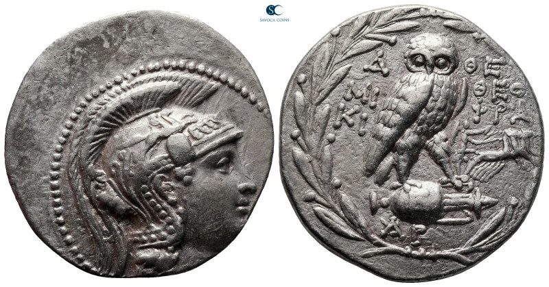 Attica. Athens circa 165-142 BC. Miki(on) and Theophra(stos), magistrates
Tetra...