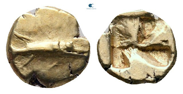 Mysia. Kyzikos circa 600-550 BC. 
Myshemihekte – 1/24 Stater EL

7 mm, 0,62 g...