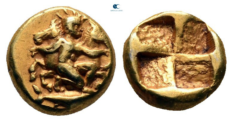 Mysia. Kyzikos circa 450-350 BC. 
1/12 Stater EL

8 mm, 1,29 g

Naked Helio...