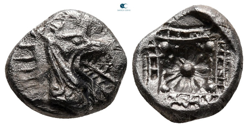 Caria. Kindya circa 510-480 BC. 
Tetrobol AR

12 mm, 1,54 g

Head of ketos ...