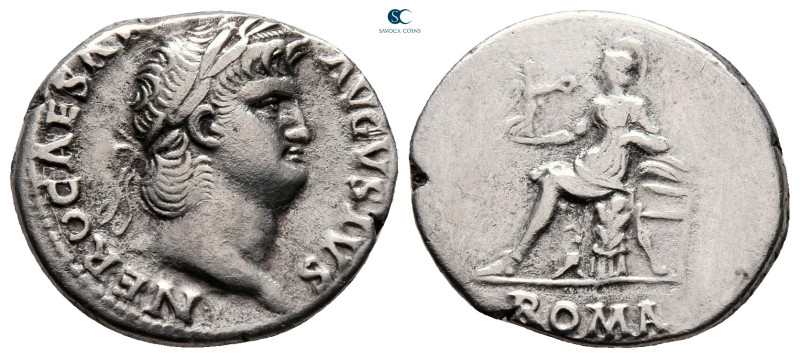 Nero AD 54-68. Rome
Denarius AR

18 mm, 3,29 g

NERO CAESAR AVGVSTVS, laure...