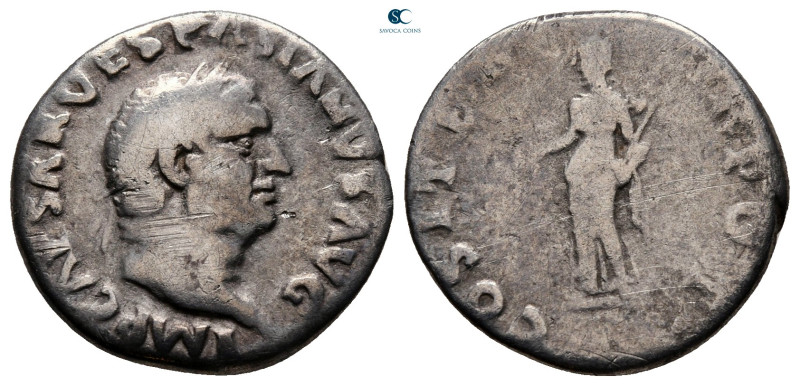 Vespasian AD 69-79. Rome
Denarius AR

18 mm, 2,70 g

IMP CAESAR VESPASIANVS...