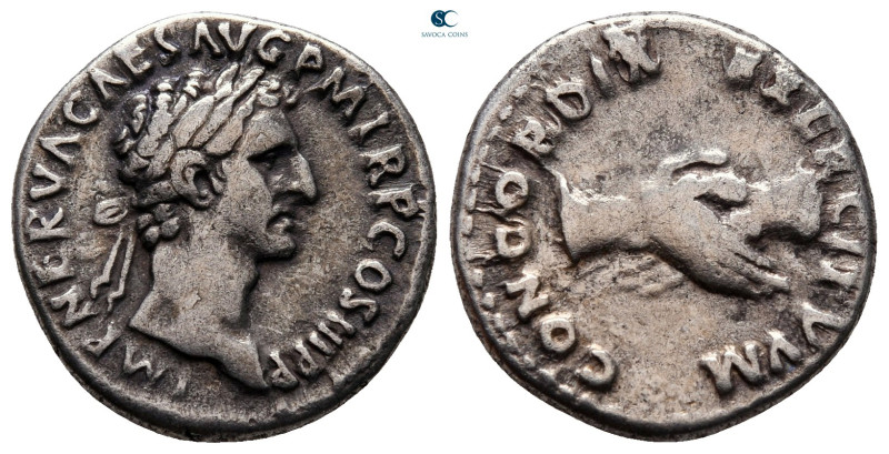 Nerva AD 96-98. Rome
Denarius AR

18 mm, 3,18 g

IMP NERVA CAES AVG P M TR ...