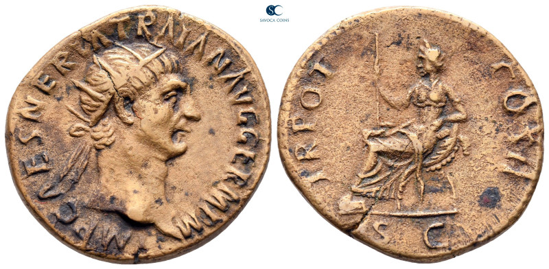 Trajan AD 98-117. Rome
Dupondius Æ

28 mm, 11,25 g

IMP CAES NERVA TRAIAN A...