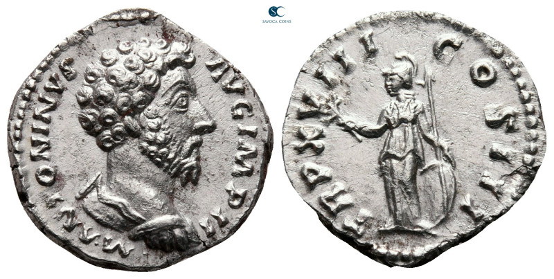 Marcus Aurelius AD 161-180. Rome
Denarius AR

18 mm, 3,26 g

M ANTONINVS AV...