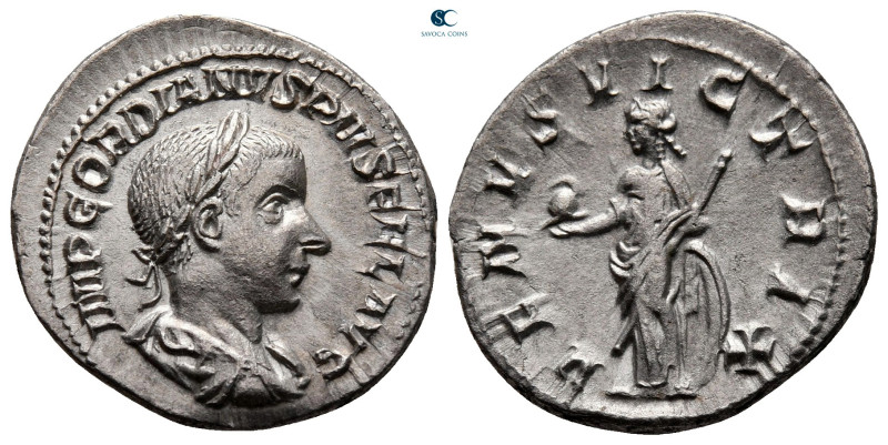 Gordian III AD 238-244. Rome
Denarius AR

20 mm, 2,98 g

IMP GORDIANVS PIVS...