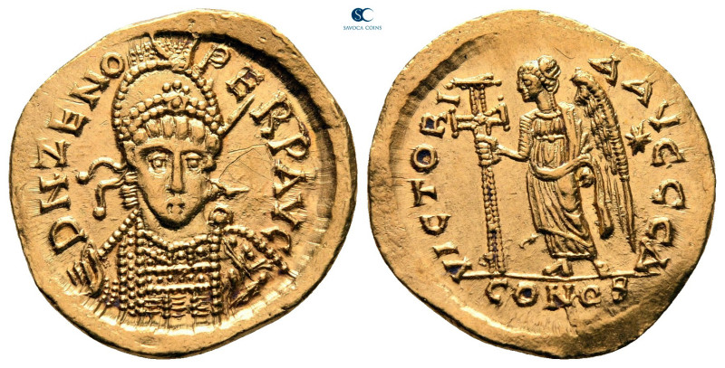 Zeno, second reign AD 476-491. Constantinople
Solidus AV

20 mm, 4,47 g

D ...