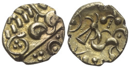Britannien. Corieltavi.

 Stater (Gold). Ca. 70 - 50 v. Chr.
Vs: Stilisierter Kopf mit Lorbeerkranz rechts.
Rs: Stilisiertes Pferd nach links steh...