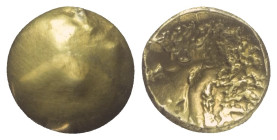 Britannien. Corieltavi.

 Viertelstater (Gold). Ca. 50 - 40 v. Chr.
Vs: Stilisierter Eber.
Rs: Umgekehrtes S, stilisierte Augenbrauen und Augen, s...