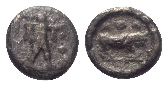 Lukanien. Poseidonia.

 Obol (Silber). Ca. 445 - 420 v. Chr.
Vs: Poseidon mit...