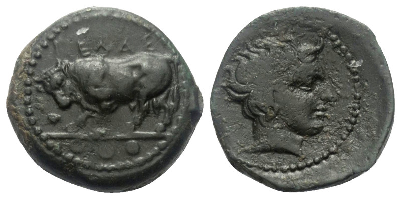 Sizilien. Gela.

 Bronze (Trionkion). Ca. 420 - 405 v. Chr.
Vs: Stier nach li...