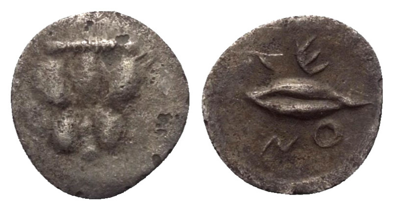 Sizilien. Leontinoi.

 Hemiobol (Silber). Ca. 476 - 466 v. Chr.
Vs: Löwenkopf...