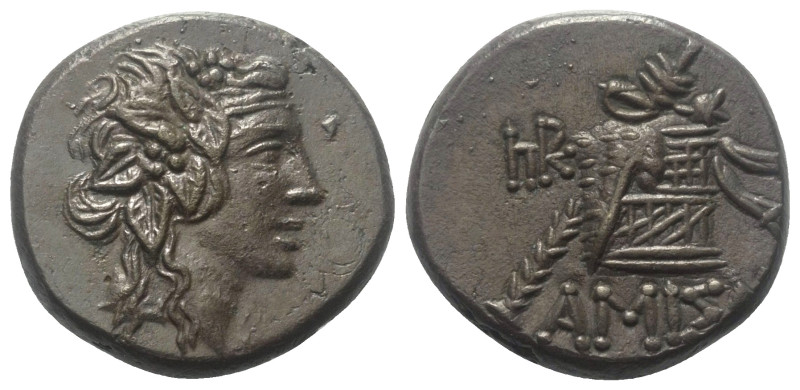 Pontos. Amisos.

 Bronze. Ca. 85 - 65 v. Chr.
Vs: Kopf des Dionysos mit Efeuk...