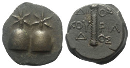 Kolchis. Dioskurias.

 Bronze. Ca. 130 - 100 v. Chr.
Vs: Zwei Dioskurenkappen (pilei) jeweils mit Stern geschmückt.
Rs: Thyrsos.

17 mm. 4,62 g....