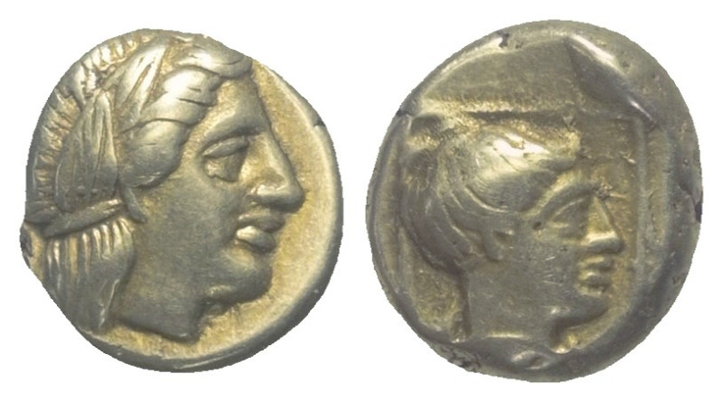 Lesbos. Mytilene.

 1/6 Stater bzw. Hekte (Elektron). Ca. 377 - 326 v. Chr.
V...