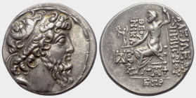 Seleukidisches Königreich. Demetrios II. Nikator (129 - 125 v. Chr., 2. Regierung).

 Tetradrachme (Silber). 128 / 127 v. Chr. (Jahr 185). Damaskos....