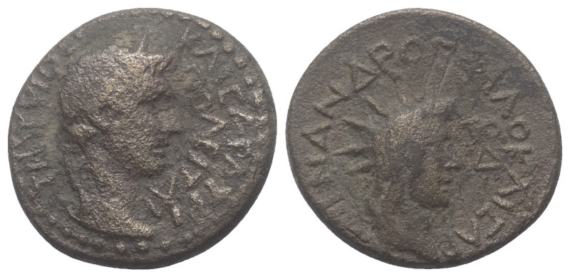 Lydien. Tripolis. Tiberius (14 - 37 n. Chr.).

 Bronze.
Vs: Kopf des Tiberius...