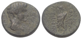 Phrygien. Dionysopolis. Tiberius (14 - 37 n. Chr.).

 Bronze.
Vs: Kopf des Tiberius rechts.
Rs: Dionysos mit Thyrsos und Weintraube nach links ste...