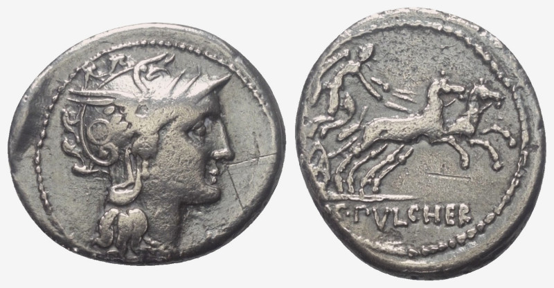 C. Claudius Pulcher.

 Denar (Silber). 110 oder 109 v. Chr. Rom.
Vs: Kopf der...