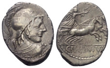 Cn. Lentulus Clodianus.

 Denar (Silber). 88 v. Chr. Rom.
Vs: Büste des Mars mit korinthischem Helm von hinten gesehen, Kopf nach rechts, über der ...