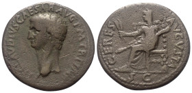 Claudius (41 - 54 n. Chr.).

 Dupondius. 41 - 50 n. Chr. Rom.
Vs: TI CLAVDIVS CAESAR AVG P M TR P IMP. Kopf links.
Rs: CERES AVGVSTA. Im Abschnitt...
