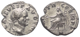 Vespasianus (69 - 79 n. Chr.).

 Denar (Silber). 70 - 72 n. Chr. Rom.
Vs: IMP CAES VESP AVG P M. Kopf mit Lorbeerkranz rechts.
Rs: TRI POT II COS ...