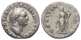 Vespasianus (69 - 79 n. Chr.).

 Denar (Silber). 70 n. Chr. Rom.
Vs: IMP CAESAR VESPASIANVS AVG. Kopf mit Lorbeerkranz rechts.
Rs: COS ITER FORT R...