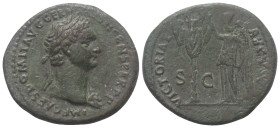 Domitianus (81 - 96 n. Chr.).

 As. 85 n. Chr. Rom.
Vs: IMP CAES DOMIT AVG GERM COS XI CENS PER P P. Büste mit Lorbeerkkranz und Aegis rechts.
Rs:...