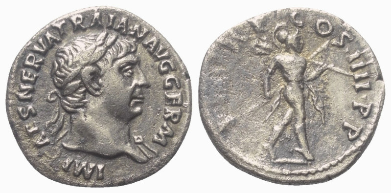 Traianus (98 - 117 n. Chr.).

 Denar (Silber). 101 - 102 n. Chr. Rom.
Vs: IMP...