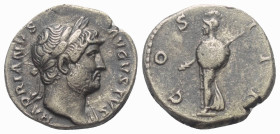 Hadrianus (117 - 138 n. Chr.).

 Denar (Silber). 125 - 128 n. Chr. Rom.
Vs: HADRIANVS AVGVSTVS. Kopf mit Lorbeerkranz rechts.
Rs: COS III. Minerva...