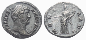 Hadrianus (117 - 138 n. Chr.).

 Denar (Silber). 137 n. Chr. Rom.
Vs: HADRIANVS AVG COS III P P. Kopf rechts.
Rs: MONETA AVG. Moneta mit Waage und...
