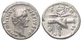 Antoninus Pius (138 - 161 n. Chr.).

 Denar (Silber). 139 n. Chr. Rom.
Vs: ANTONINVS AVG PIVS P P. Kopf mit Lorbeerkranz rechts.
Rs: TR P COS II. ...