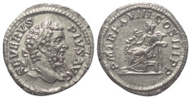 Septimius Severus (193 - 211 n. Chr.).

 Denar (Silber). 210 n. Chr. Rom.
Vs: SEVERVS PIVS AVG. Kopf mit Lorbeerkranz rechts.
Rs: P M TR P XVIII C...