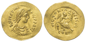 Iustinianus I. (527 - 565 n. Chr.).

 Semissis (Gold). 527 - 552 n. Chr. Constantinopolis.
Vs: D N IVSTINI - ANVS P P AVG. Büste mit Perldiadem, Pa...