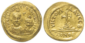 Heraclius (610 - 641 n. Chr.).

 Solidus (Gold). 613 n. Chr. (?). Ravenna (?).
Vs: Gekrönte Büsten des Heraclius und des Heraclius Constantinus mit...