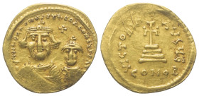 Heraclius (610 - 641 n. Chr.).

 Solidus (Gold). 616 - 625 n. Chr. Constantinopolis.
Vs: Gekrönte Büsten des Heraclius und des Heraclius Constantin...