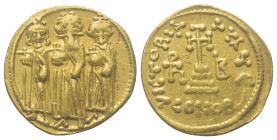 Heraclius (610 - 641 n. Chr.).

 Solidus (Gold). 638 - 639 n. Chr. Constantinopolis.
Vs: Frontal stehend Heraclius mit langem Bart in Mitte, Heracl...