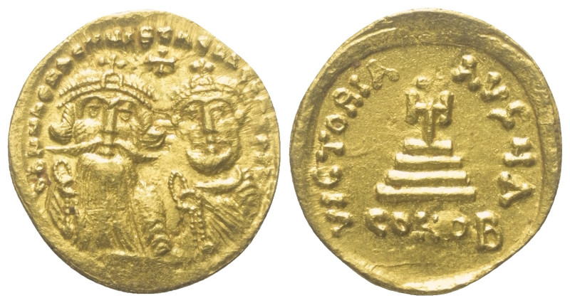 Constans II. (641 - 668 n. Chr.) mit Constantinus IV.

 Solidus (Gold). 654 - ...