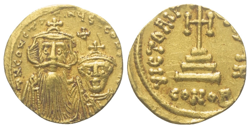 Constans II. (641 - 668 n. Chr.) mit Constantinus IV.

 Solidus (Gold). 654 - ...