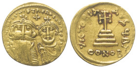 Constans II. (641 - 668 n. Chr.) mit Constantinus IV.

 Solidus (Gold). 654 - 659 n. Chr. Constantinopolis.
Vs: Büsten des Constans II. und des Con...